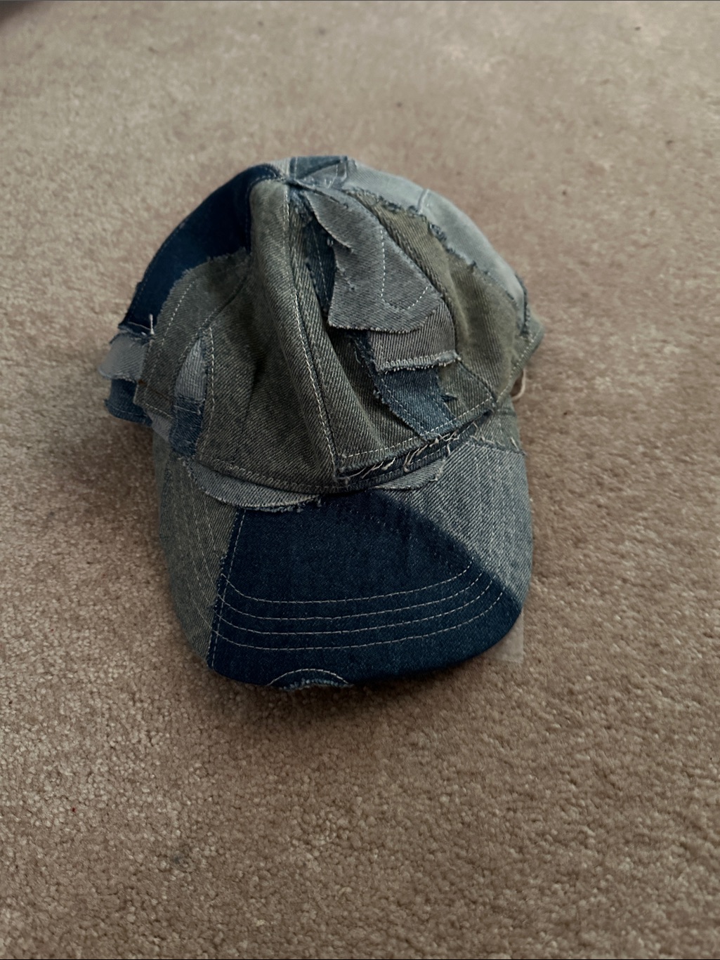 Patchwork Denim Baseball Cap - Blue